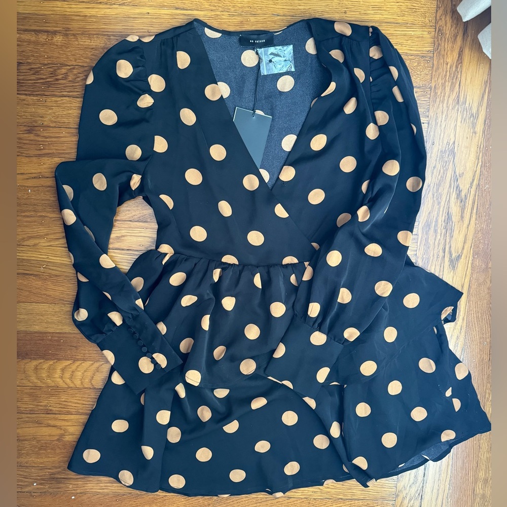En Saison Bloomingdale’s Black and Brown/Orange Dot Mini Dress - Size Medium